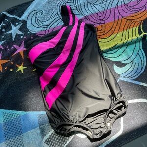 One Shoulder Pink Stripped Vintage One Piece Swimsuit